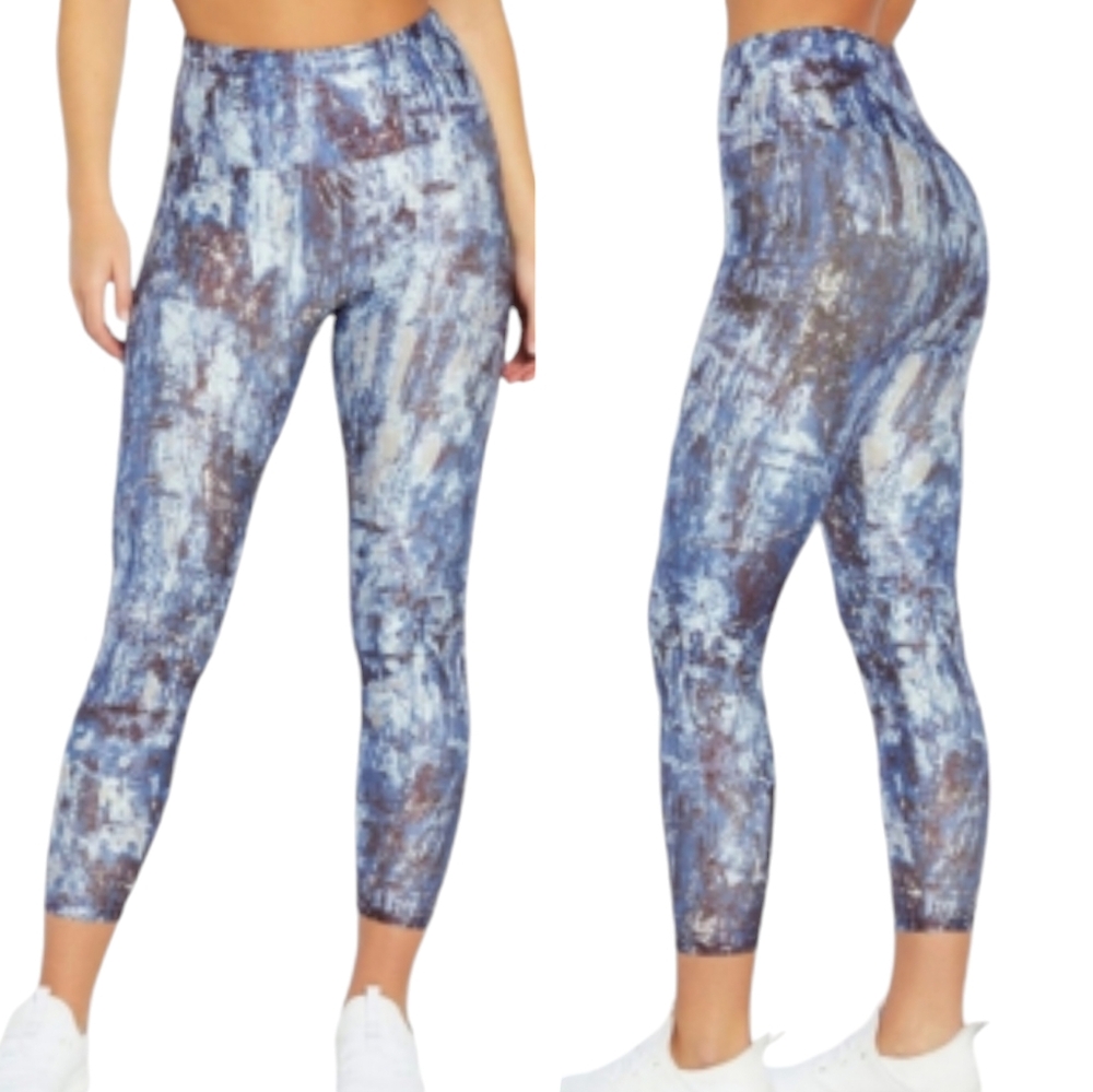 Bally Total Fitness Tummy Control Legging Women Small Blue High Rise Calf-Length